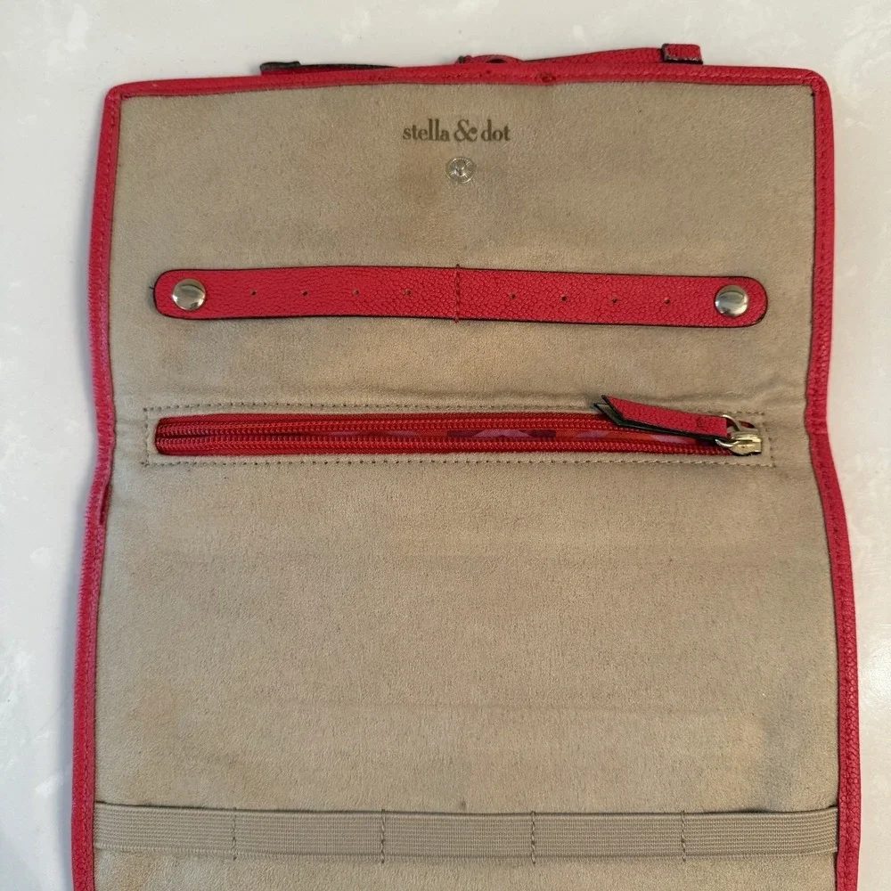 Red Jewelry Organizer Travel Clutch Case Storage